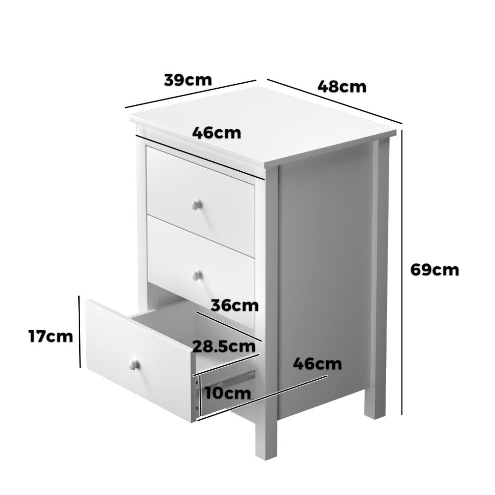 Martinique Modern Bedside Table with Three Drawers | Hampton Style Bedside Table Nightstand