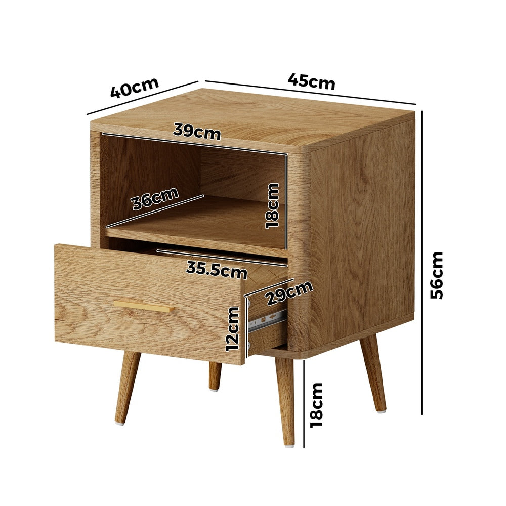 Nordi 1 Draw Wooden Bedside Table | Slim Scandi Style Wooden Bedside Table Unit
