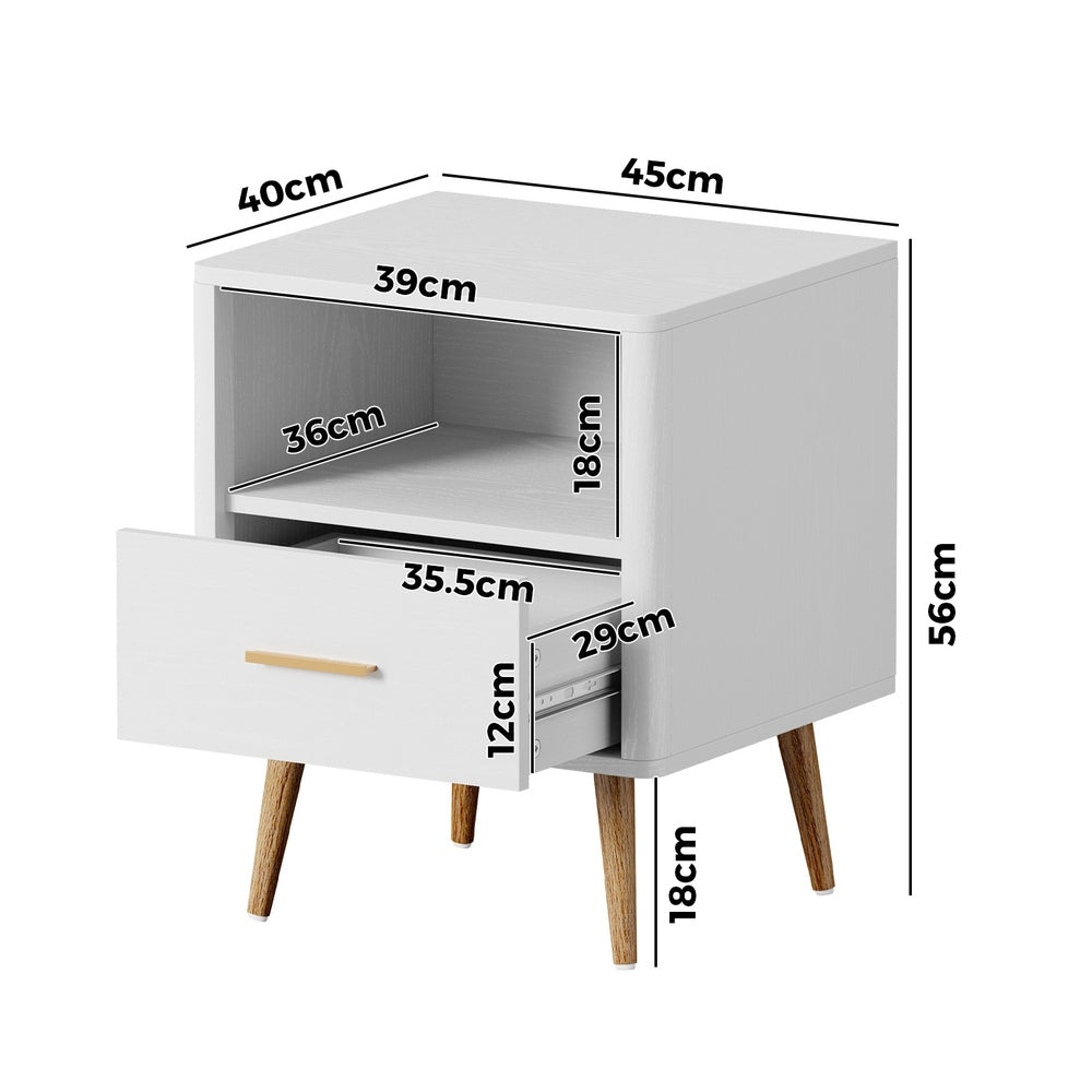 Nordi 1 Draw Wooden Bedside Table | Slim Scandi Style Wooden Bedside Table Unit