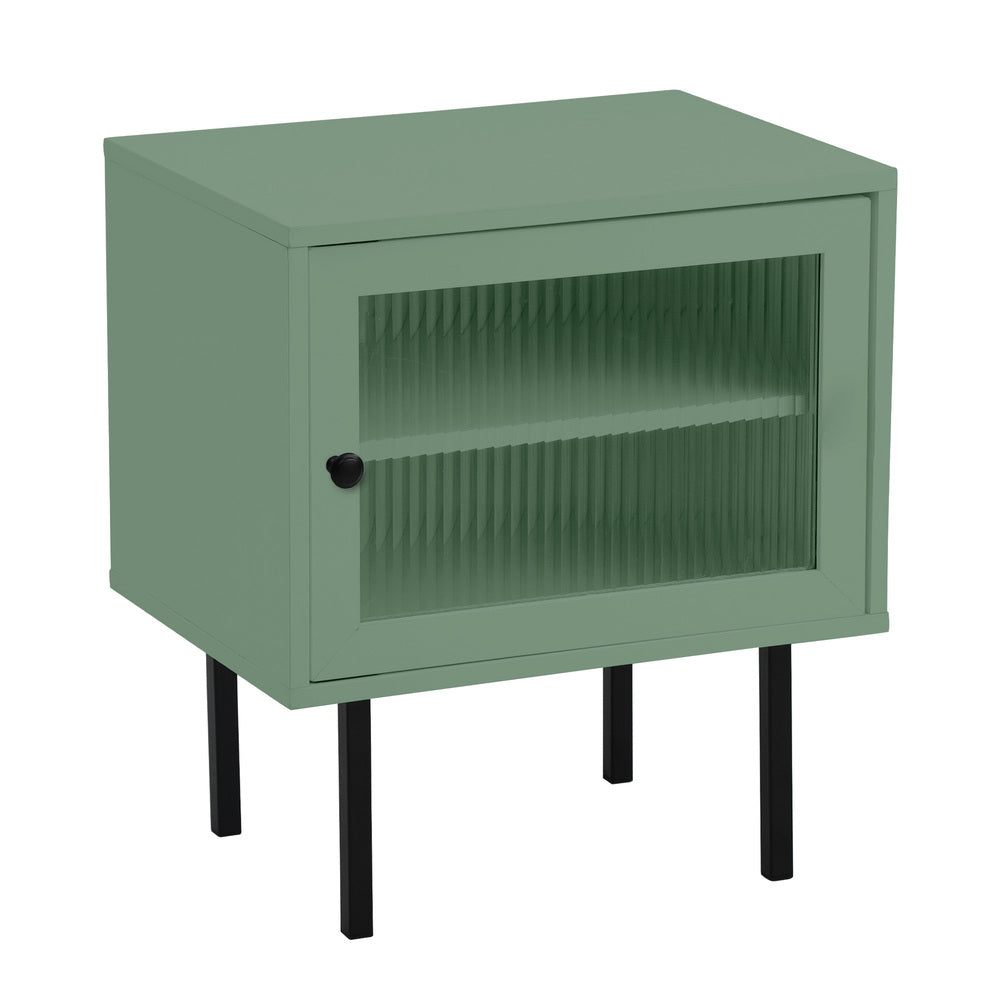 Barbados Modern Bedside Table Fluted Glass Door | Hampton Style Bedside Table and Storage Drawers