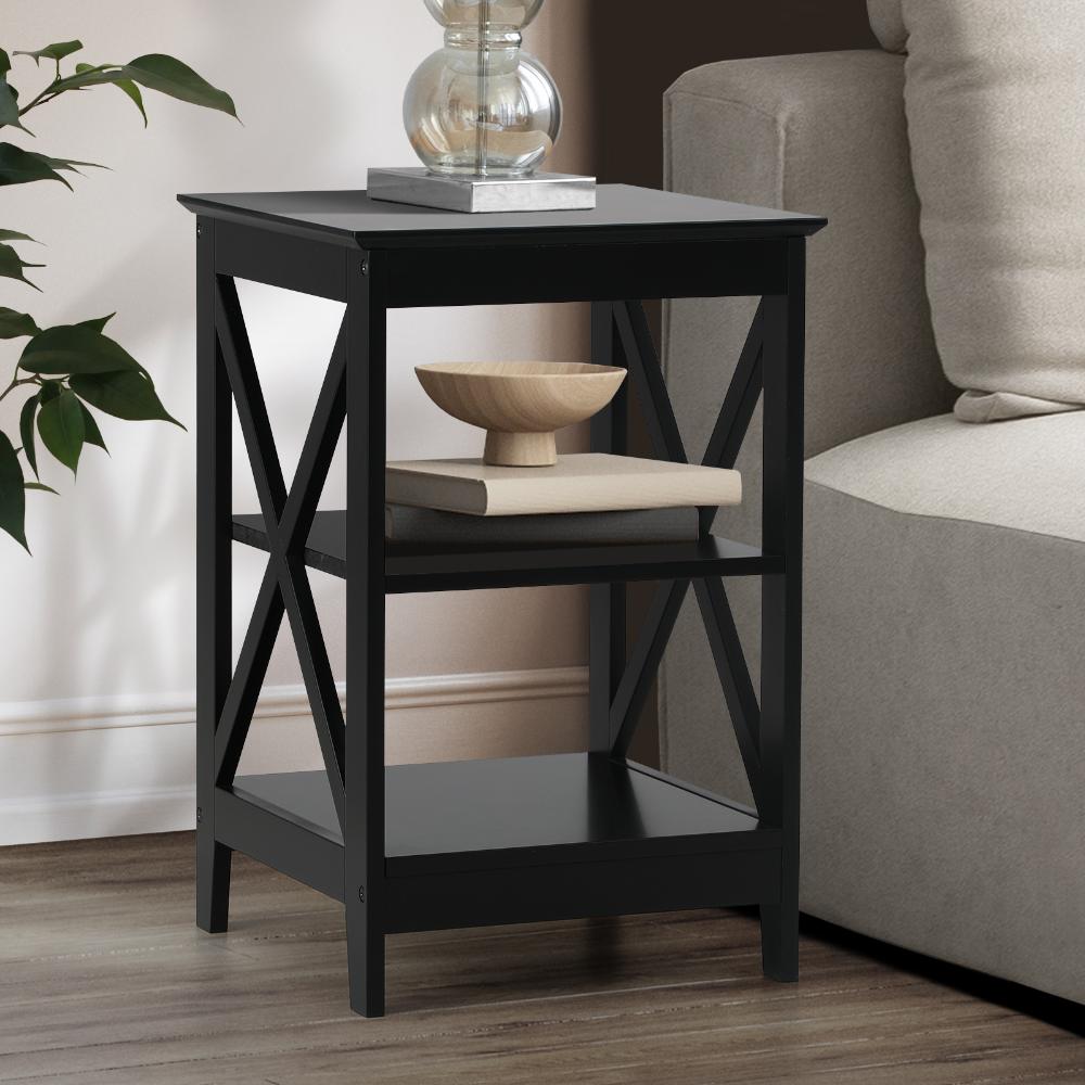 Palermo X-Beam 2 Tier Wooden Bedside Table | Modern Versatile Nightstand Bedside Unit