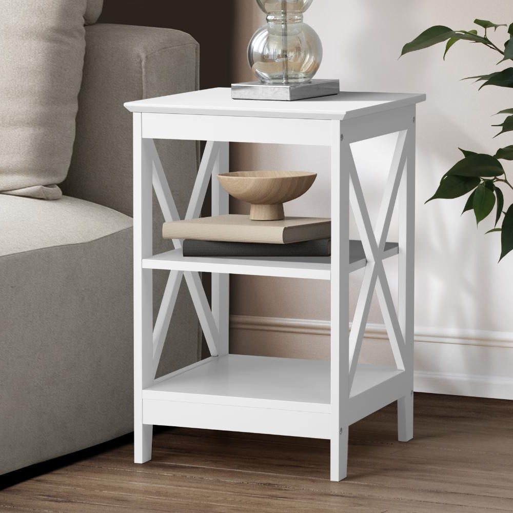Palermo X-Beam 2 Tier Wooden Bedside Table | Modern Versatile Nightstand Bedside Unit