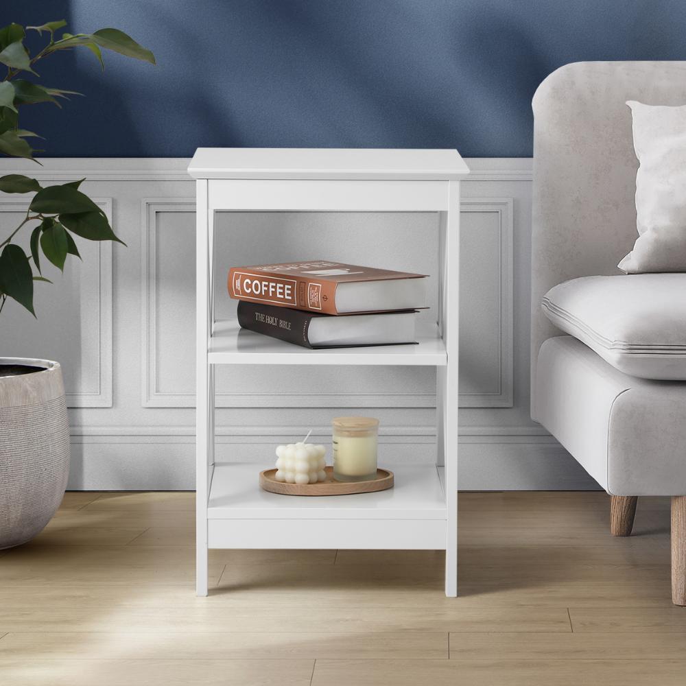 Palermo X-Beam 2 Tier Wooden Bedside Table | Modern Versatile Nightstand Bedside Unit