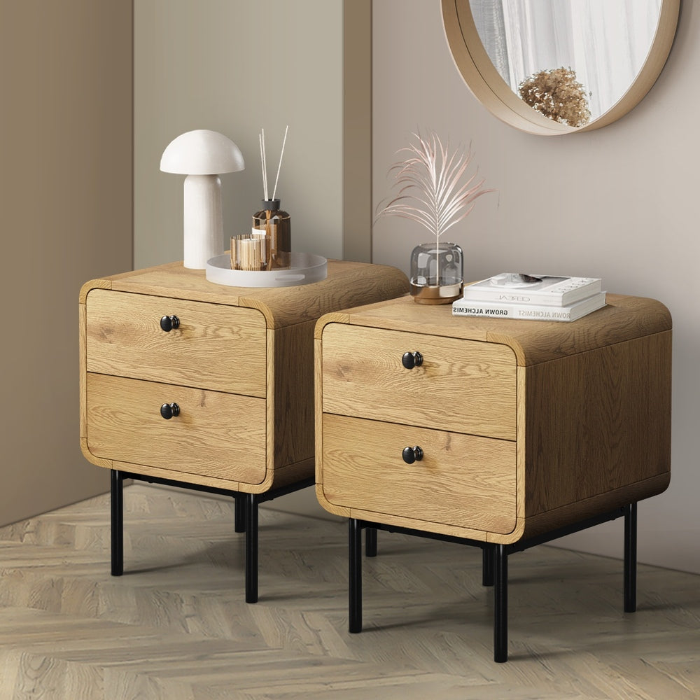 Set of 2 Vesio Scandi Style Bedside Tables | Modern Woodgrain Texture Nightstands