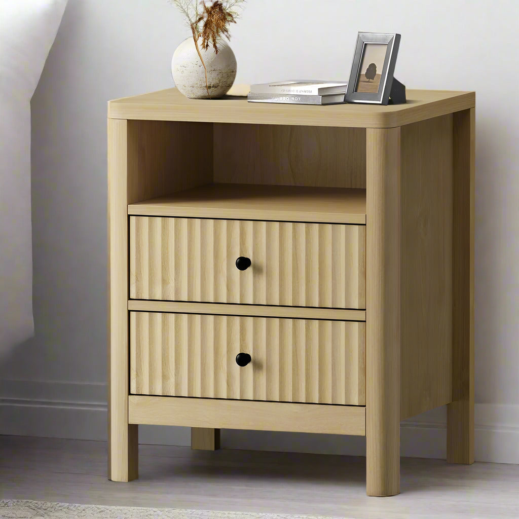 Amaro 2 Draw Ripple Front Bedside Table | Modern Storage Bedside Unit Nightstand