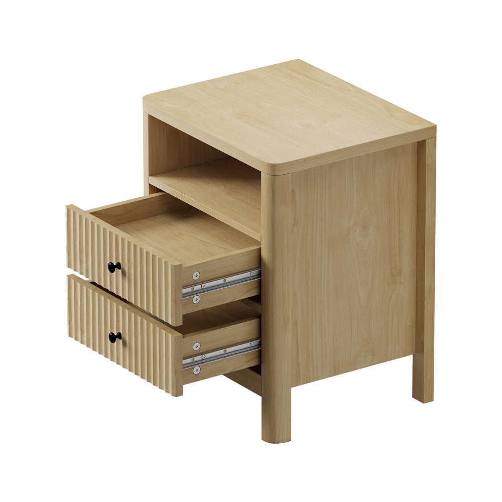 Amaro 2 Draw Ripple Front Bedside Table | Modern Storage Bedside Unit Nightstand
