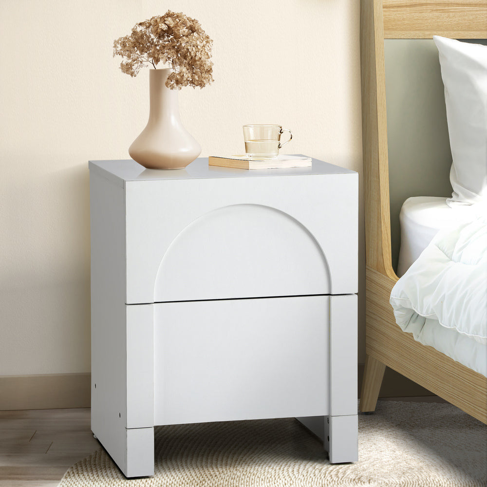 Allure White Modern Display Shelf Style Bedside Table | Art Deco White Table Storage Nightstand