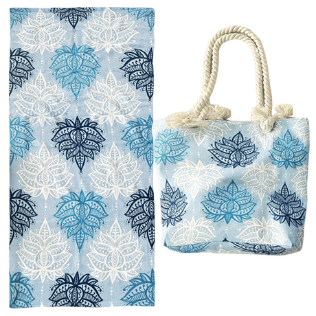 Shangri-La Printed Velour Large 150 x 75cm Beach Towel & Tote Bag Combo | Summer Beach Pack