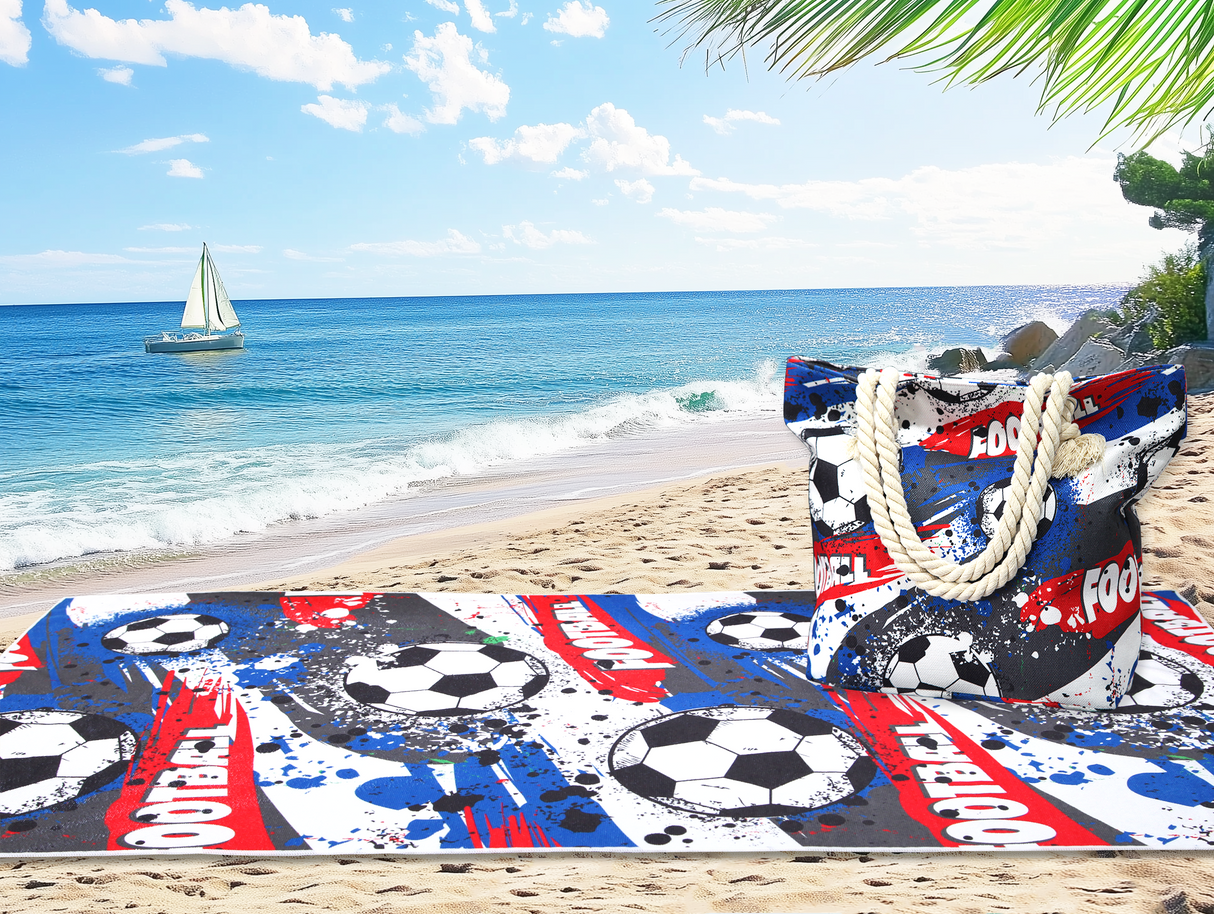 Shangri-La Printed Velour Large 150 x 75cm Beach Towel & Tote Bag Combo | Summer Beach Pack