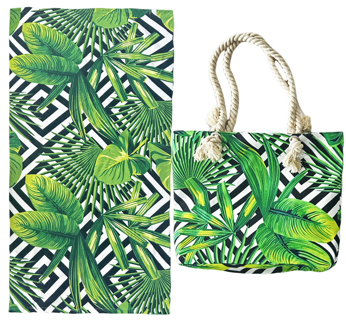 Shangri-La Printed Velour Large 150 x 75cm Beach Towel & Tote Bag Combo | Summer Beach Pack