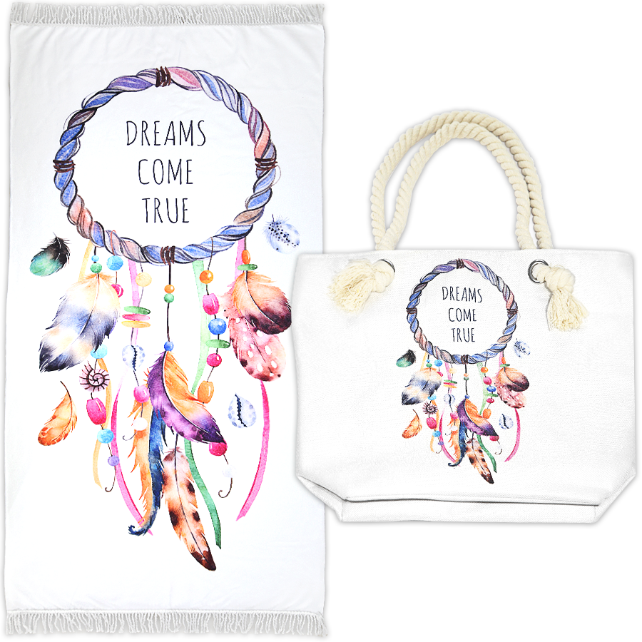 Shangri-La Printed Velour Large 150 x 75cm Beach Towel & Tote Bag Combo | Summer Beach Pack