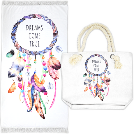 Shangri-La Printed Velour Large 150 x 75cm Beach Towel & Tote Bag Combo | Summer Beach Pack