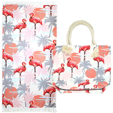 Shangri-La Printed Velour Large 150 x 75cm Beach Towel & Tote Bag Combo | Summer Beach Pack
