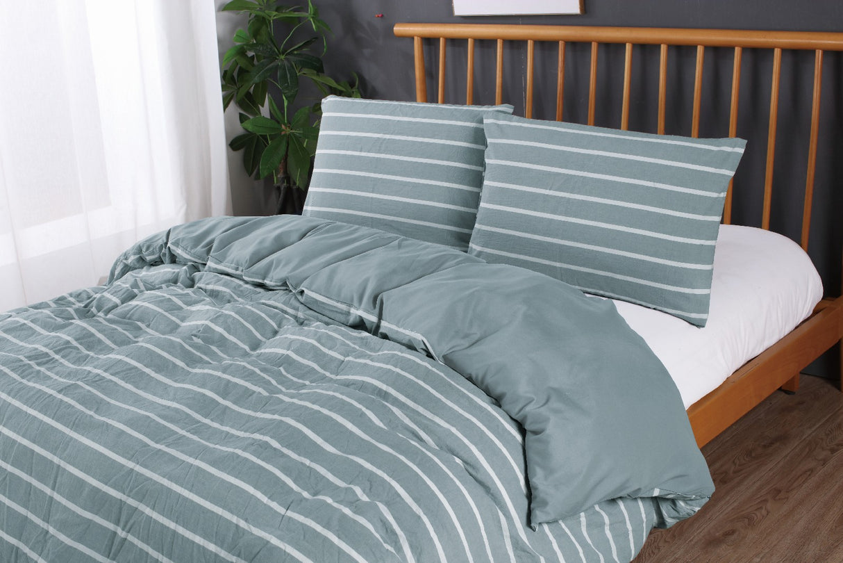 Ramesses Soft Washed 100% Cotton Yarn Dyed Quilt Cover Set | Breathable Natural Texture Doona Cover Set