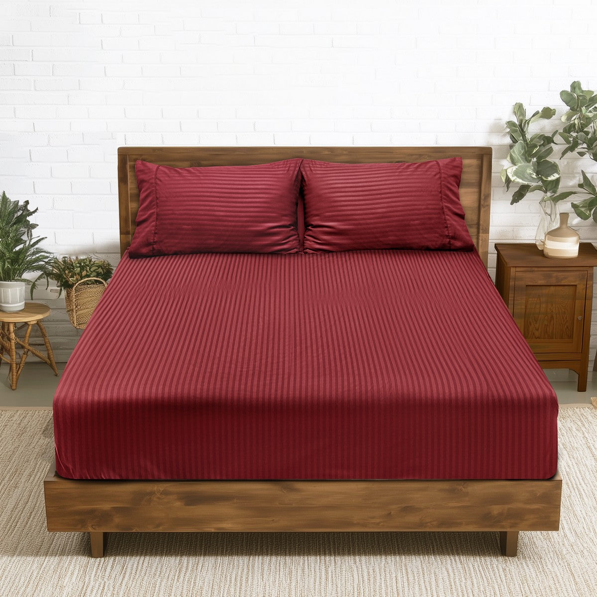 2000TC Pin Stripe Bamboo Cooling Fitted Sheet Combo Set | Hotel Quality Jacquard Bamboo Sheets
