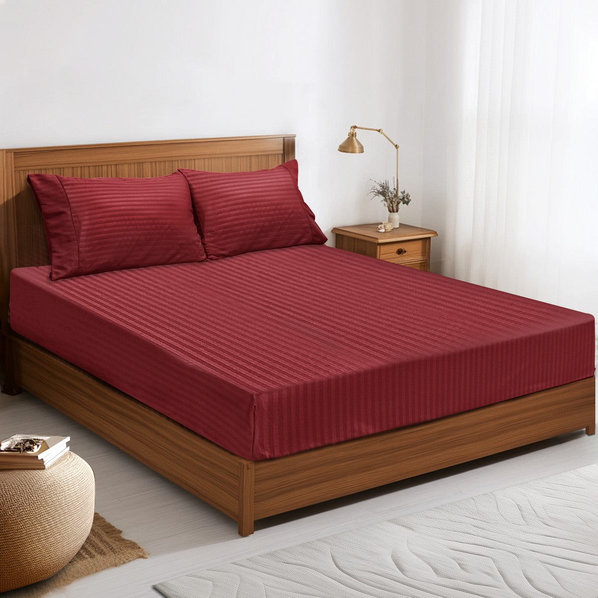 2000TC Pin Stripe Bamboo Cooling Fitted Sheet Combo Set | Hotel Quality Jacquard Bamboo Sheets