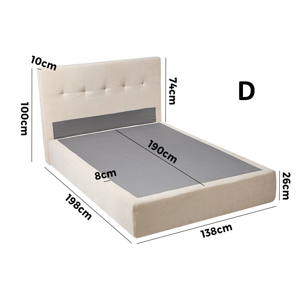 Velvet Cloud Soft Tufted Low Profile Compressed Bed | Tool-free Instant Bed Frame in Linen Beige