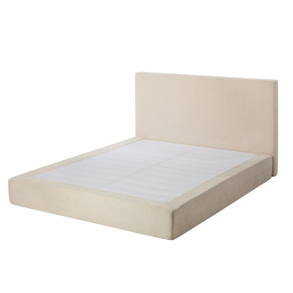 Velvet Cloud Soft Low Profile Compressed Bed with Metal Frame | Quick Assembly Instant Bed Frame in Chenille Beige