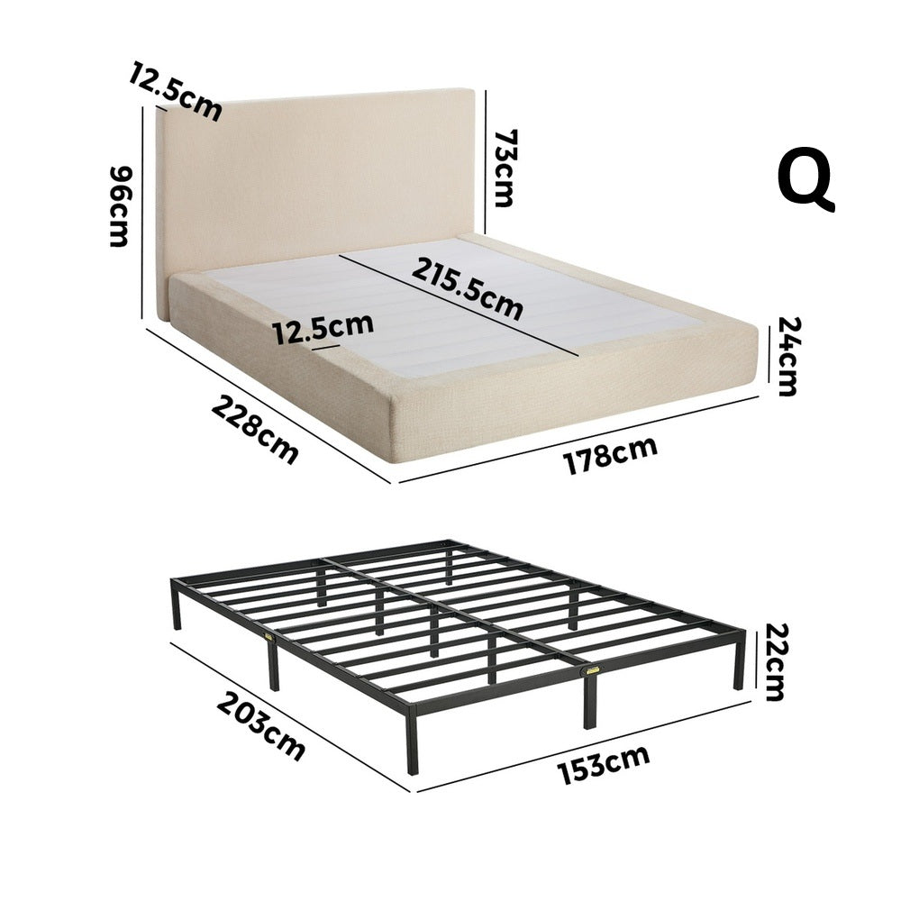 Velvet Cloud Soft Low Profile Compressed Bed with Metal Frame | Quick Assembly Instant Bed Frame in Chenille Beige