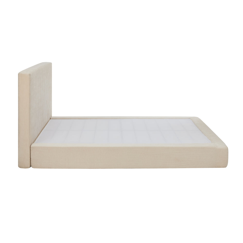 Velvet Cloud Soft Low Profile Compressed Bed with Metal Frame | Quick Assembly Instant Bed Frame in Chenille Beige