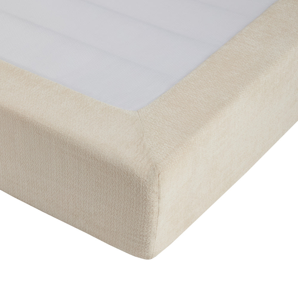 Velvet Cloud Soft Low Profile Compressed Bed with Metal Frame | Quick Assembly Instant Bed Frame in Chenille Beige