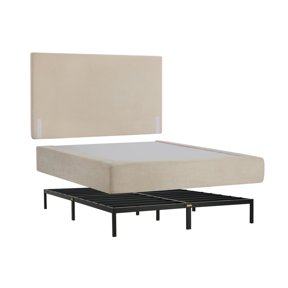 Velvet Cloud Soft Low Profile Compressed Bed with Metal Frame | Quick Assembly Instant Bed Frame in Chenille Beige