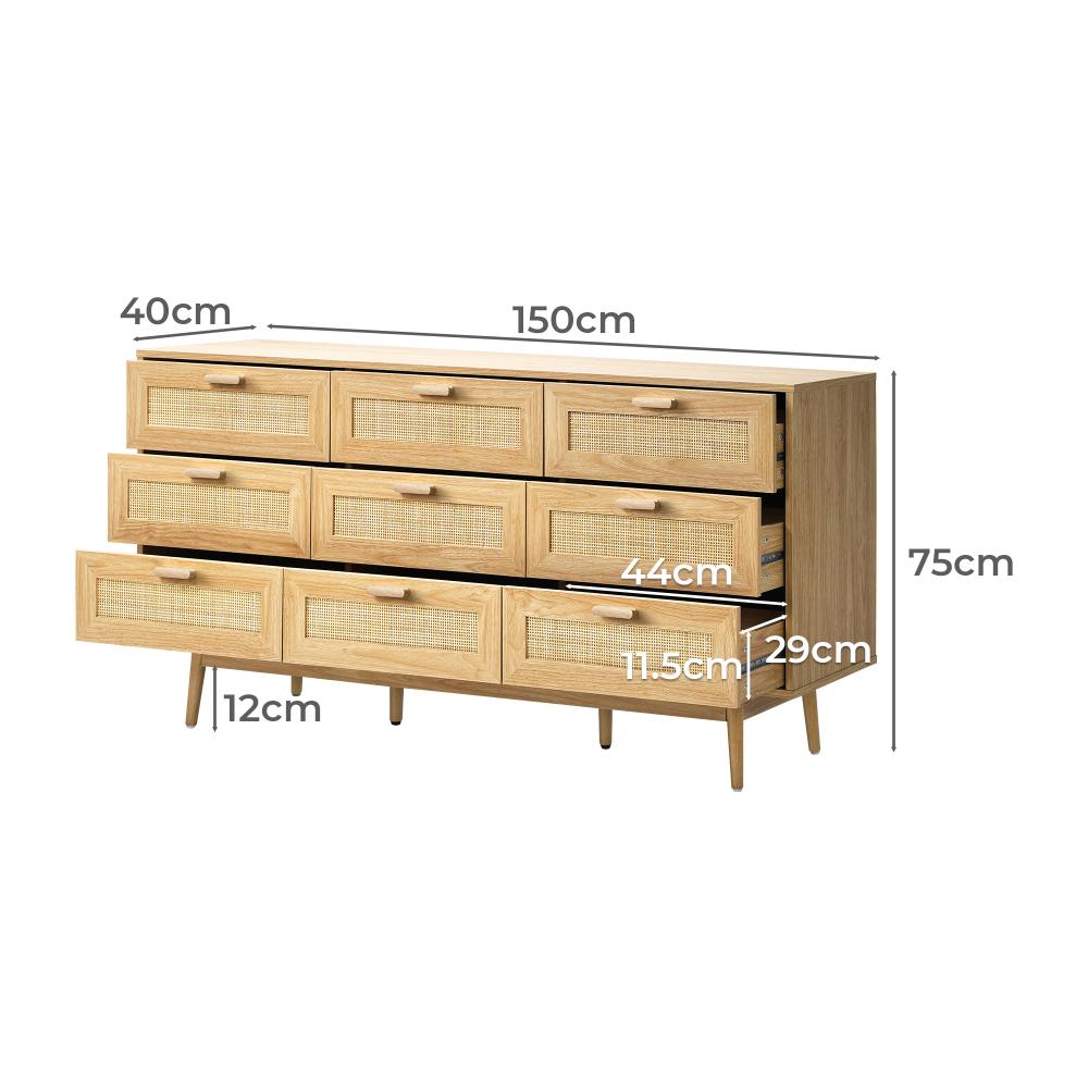 Abruzzi Rattan 3 or 9 Chest of Drawers Dresser Cabinet | Rattan Storage Unit Furniture