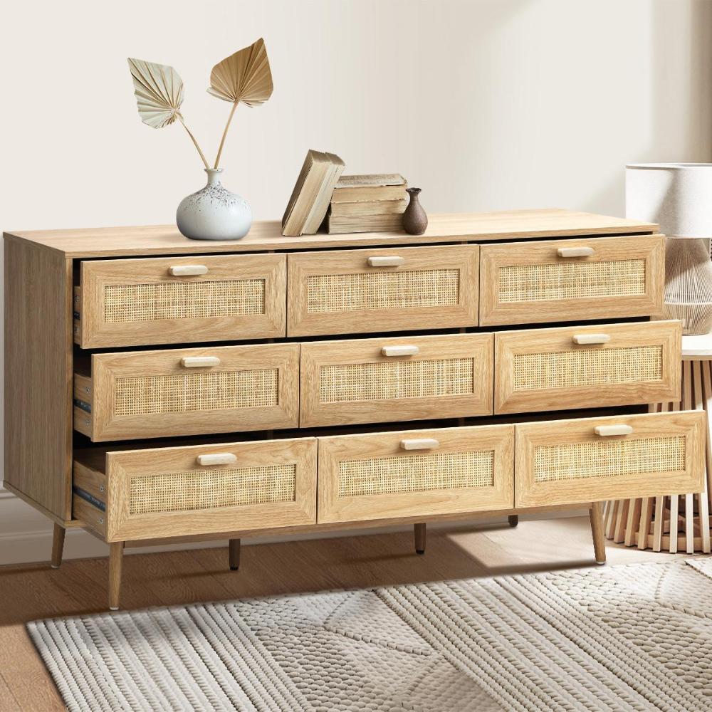 Abruzzi Rattan 3 or 9 Chest of Drawers Dresser Cabinet | Rattan Storage Unit Furniture
