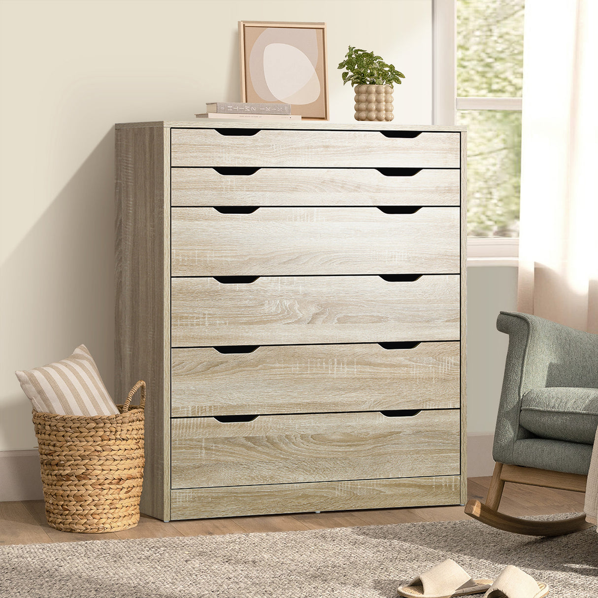 Parisi Bedroom 6 Chest of Drawers Tallboy Cabinet | Handle Pull Modern Tallboy Storage Cabinet