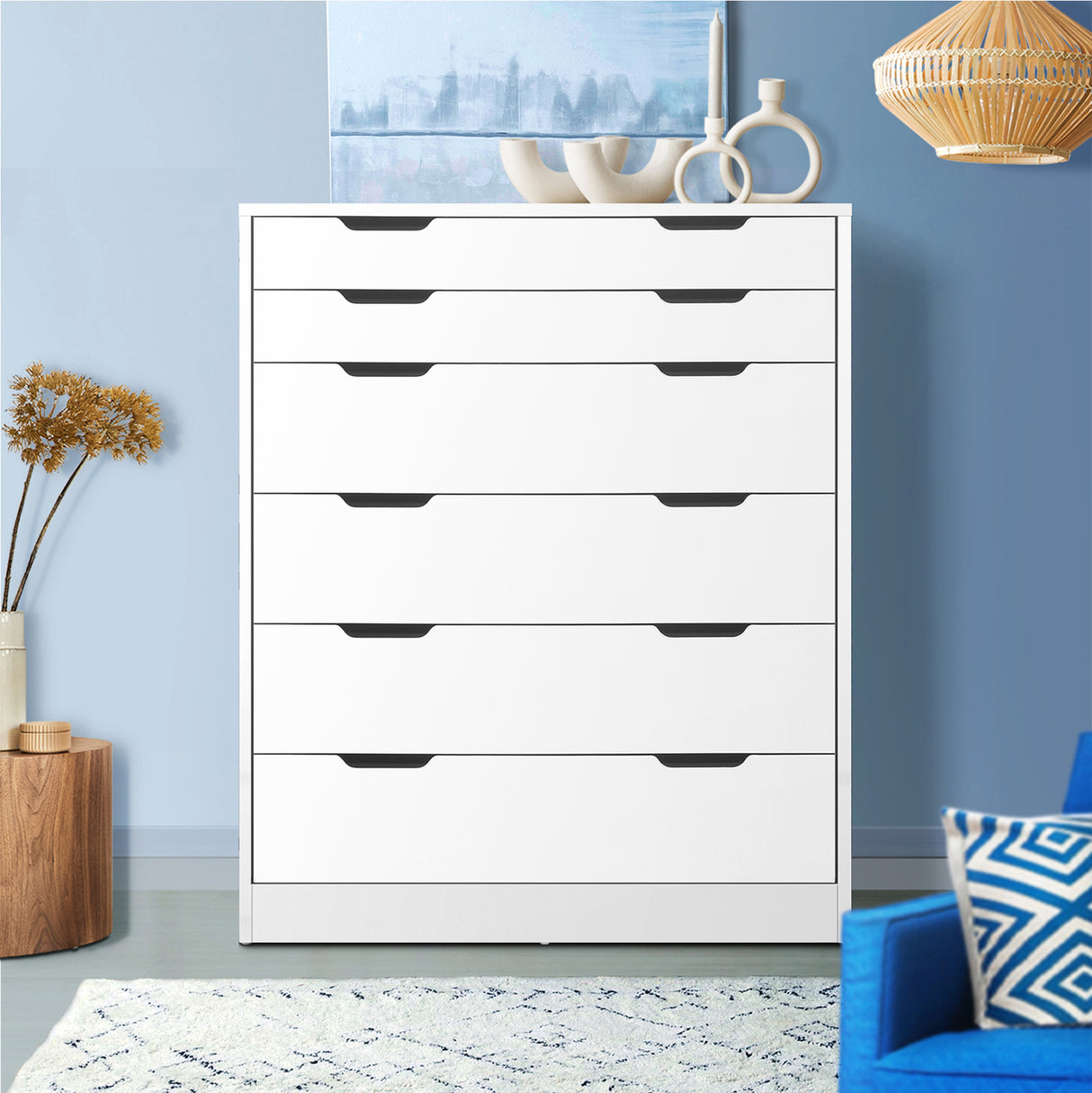 Parisi Bedroom 6 Chest of Drawers Tallboy Cabinet | Handle Pull Modern Tallboy Storage Cabinet