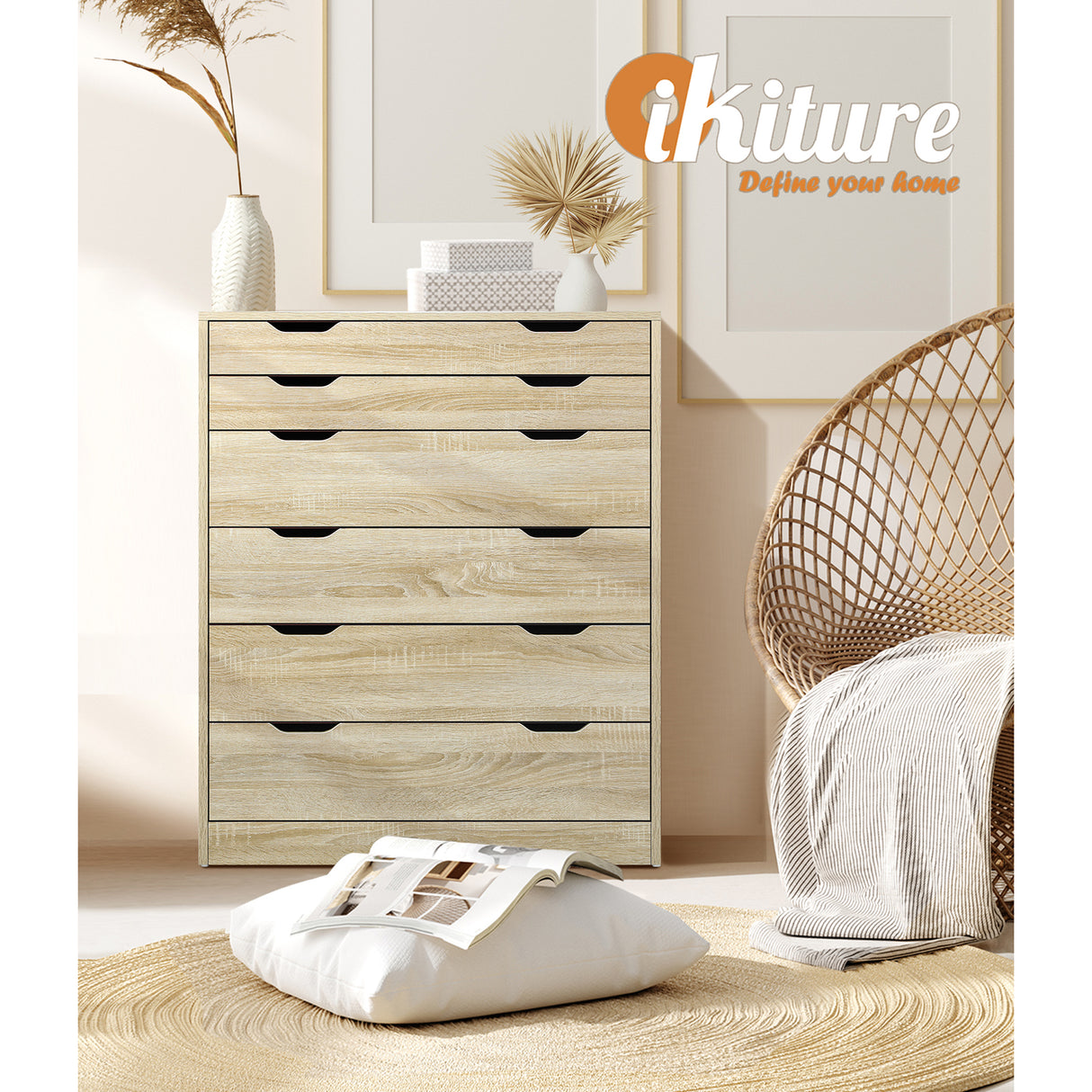 Parisi Bedroom 6 Chest of Drawers Tallboy Cabinet | Handle Pull Modern Tallboy Storage Cabinet