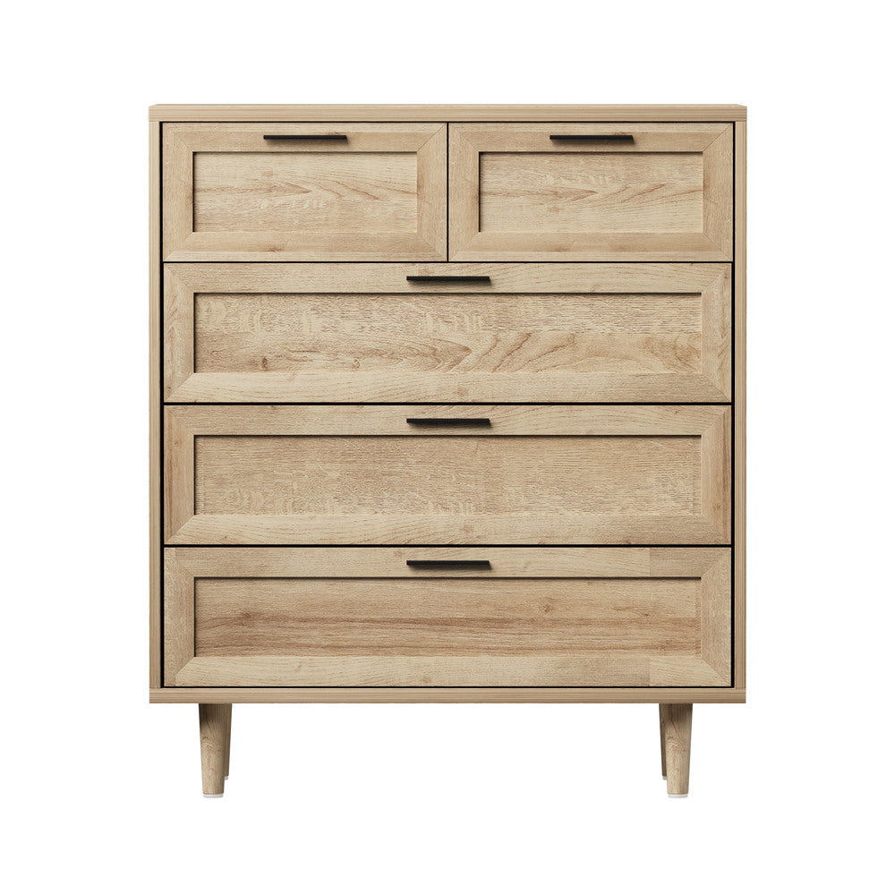Essenza Mila 5 Draw Modern Dresser Tallboy | 5 Draw Chest Of Drawers Wooden Storage Unit