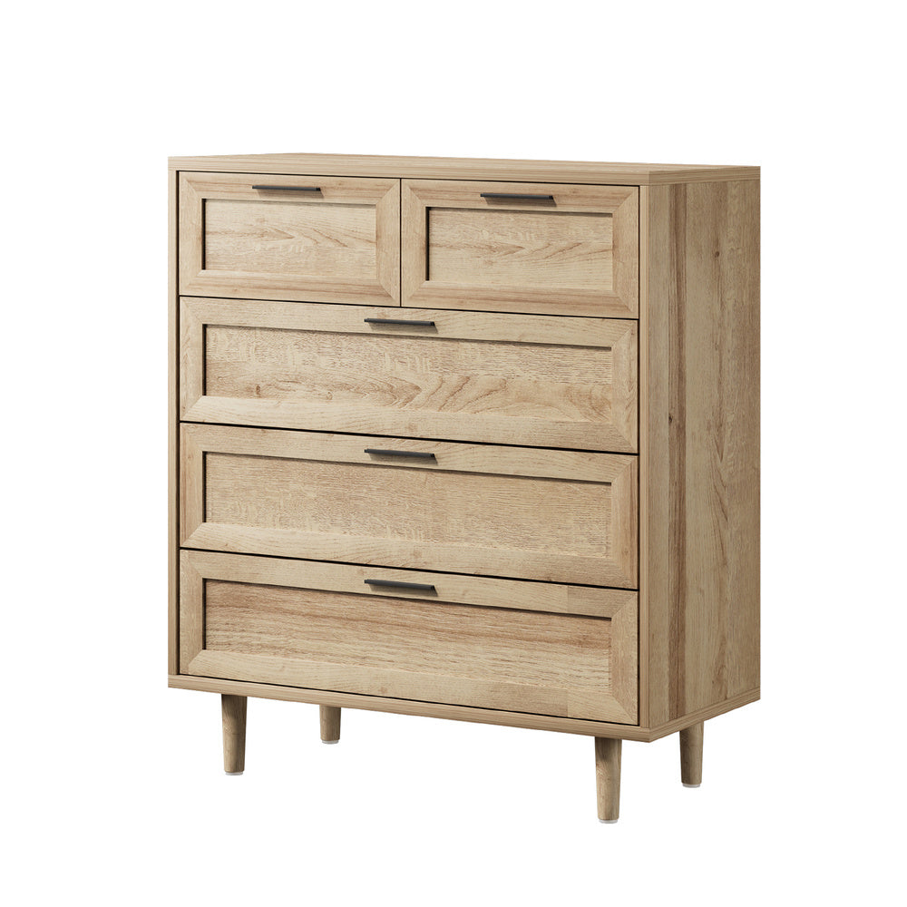 Essenza Mila 5 Draw Modern Dresser Tallboy | 5 Draw Chest Of Drawers Wooden Storage Unit