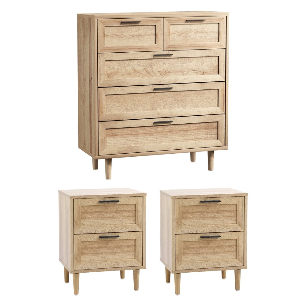 Essenza Mila Chest Of Drawers 2 Bedsides Bedroom Package | Elegant Wooden Storage Bedroom Set