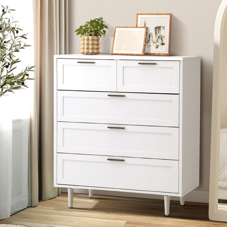 Essenza Mila 5 Draw Modern Dresser Tallboy | 5 Draw Chest Of Drawers Wooden Storage Unit