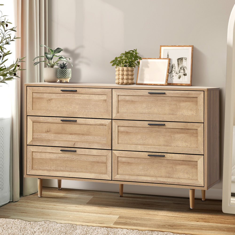 Essenza Mila 6 Draw Modern Dresser Tallboy | 6 Draw Chest Of Drawers Wooden Storage Unit