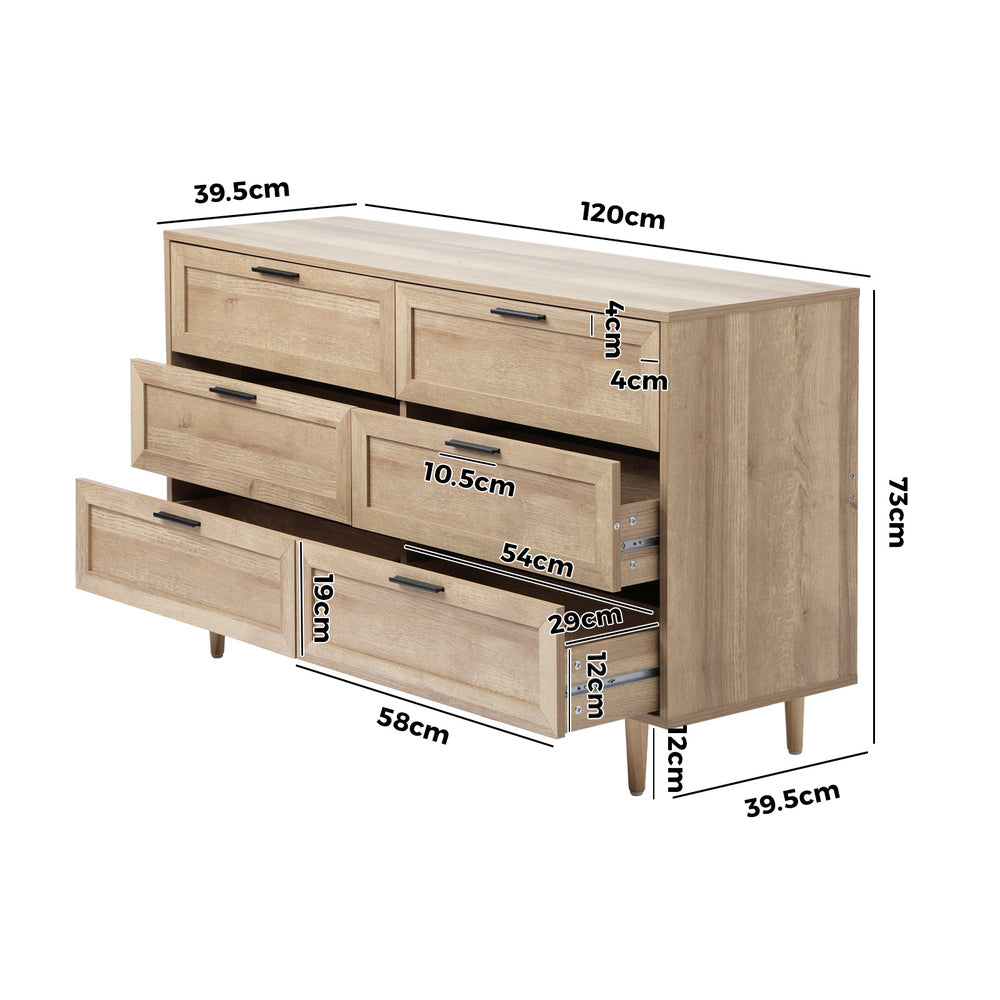Essenza Mila 6 Draw Modern Dresser Tallboy | 6 Draw Chest Of Drawers Wooden Storage Unit