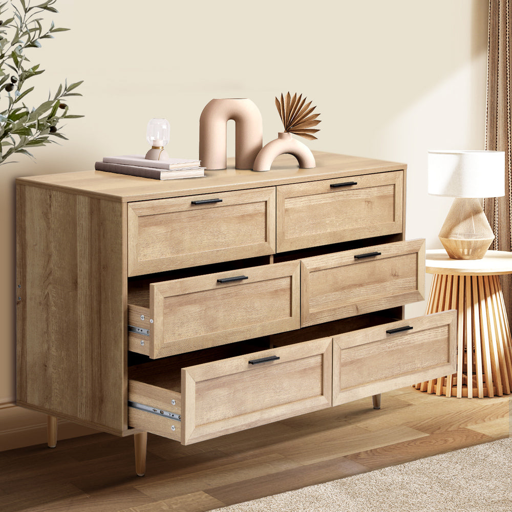 Essenza Mila 6 Draw Modern Dresser Tallboy | 6 Draw Chest Of Drawers Wooden Storage Unit