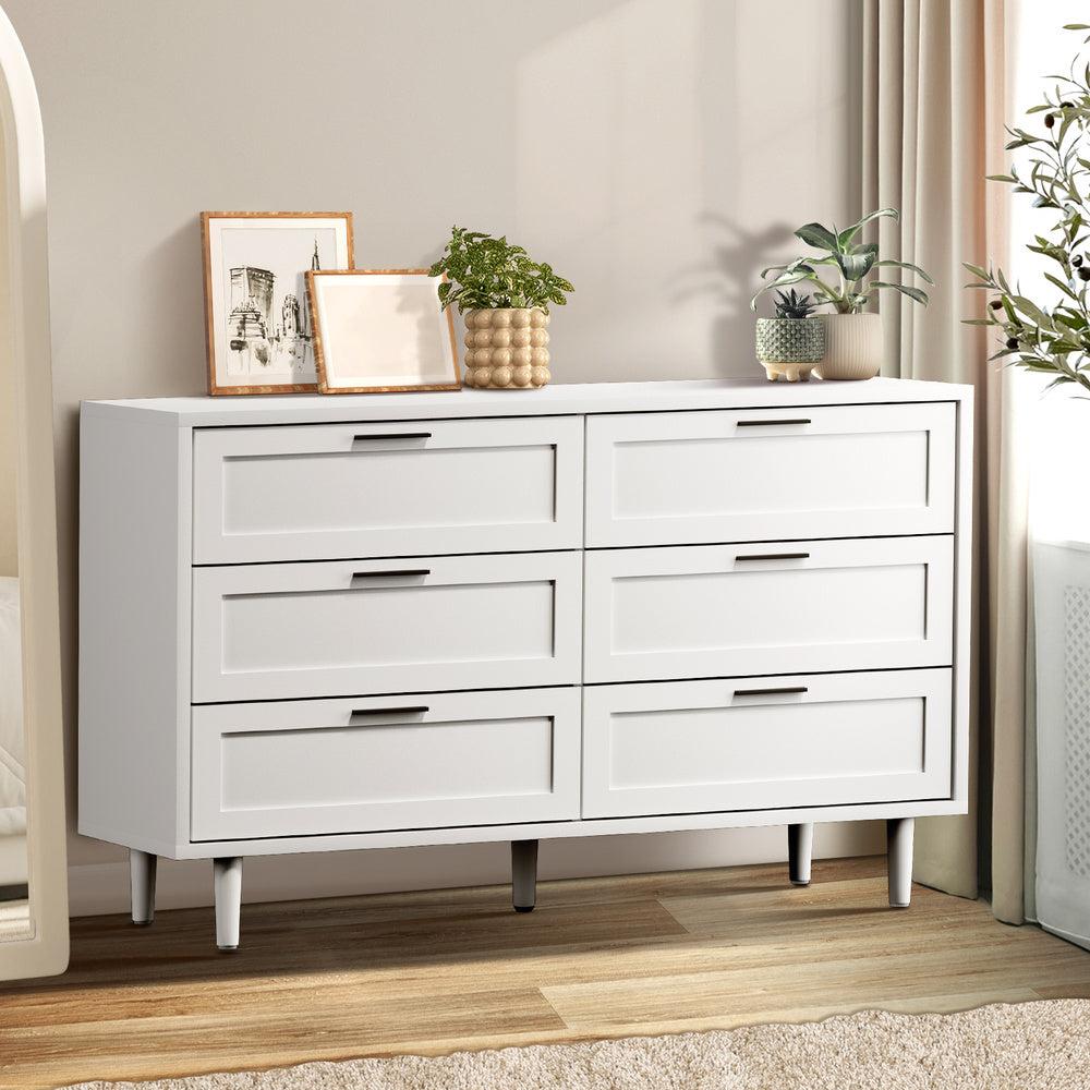 Essenza Mila 6 Draw Modern Dresser Tallboy | 6 Draw Chest Of Drawers Wooden Storage Unit