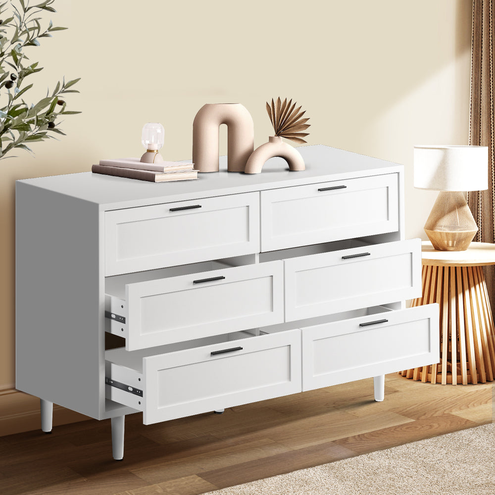 Essenza Mila 6 Draw Modern Dresser Tallboy | 6 Draw Chest Of Drawers Wooden Storage Unit