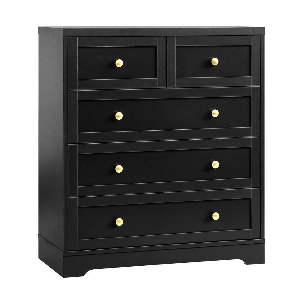 Centrum Black Wooden 5 Chest of Drawers 2 Bedsides Bedroom Package | Designer Modern Storage Cabinets