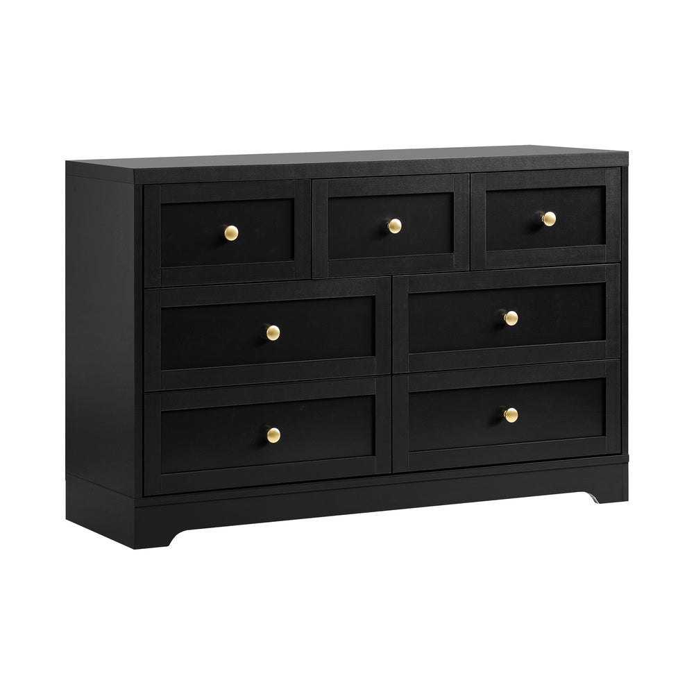Centrum Black Wooden 7 Chest of Drawers 2 Bedsides Bedroom Package | Designer Modern Storage Cabinets