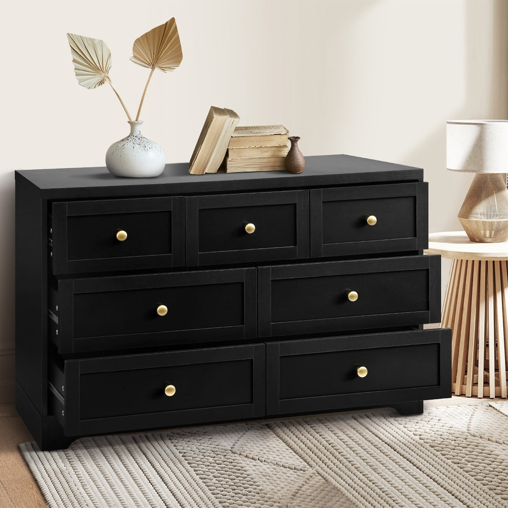 Centrum Black Wooden 7 Chest of Drawers 2 Bedsides Bedroom Package | Designer Modern Storage Cabinets
