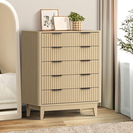 Alina Ripple Effect Modern 5 Chest Of Drawers | Scandi 5 Draw Tallboy Storage Unit