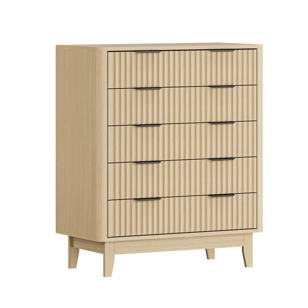 Alina Ripple Effect Modern 5 Chest Of Drawers | Scandi 5 Draw Tallboy Storage Unit