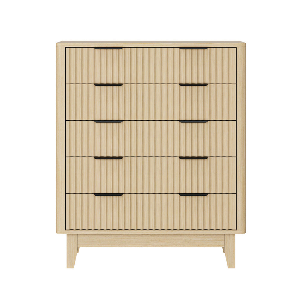 Alina Ripple Effect Modern 5 Chest Of Drawers | Scandi 5 Draw Tallboy Storage Unit