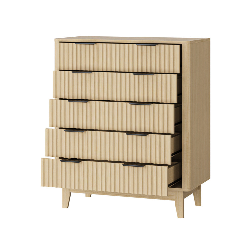 Alina Ripple Effect Modern 5 Chest Of Drawers | Scandi 5 Draw Tallboy Storage Unit