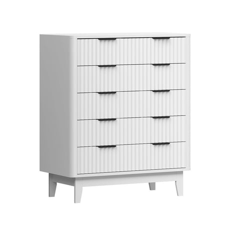 Alina Ripple Effect Modern 5 Chest Of Drawers | Scandi 5 Draw Tallboy Storage Unit