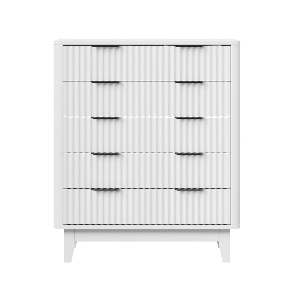 Alina Ripple Effect Modern 5 Chest Of Drawers | Scandi 5 Draw Tallboy Storage Unit