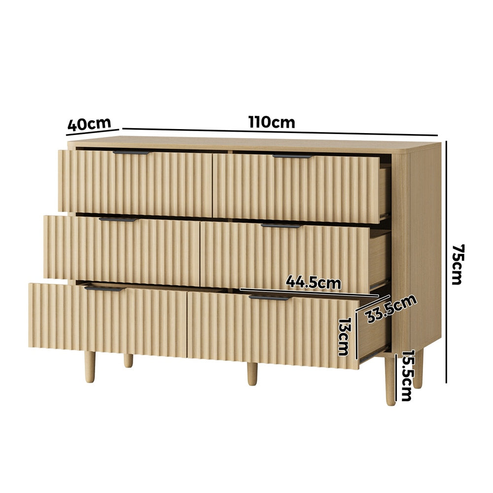 Alina Ripple Effect Modern 6 Chest Of Drawers | Scandi 6 Draw Tallboy Storage Unit